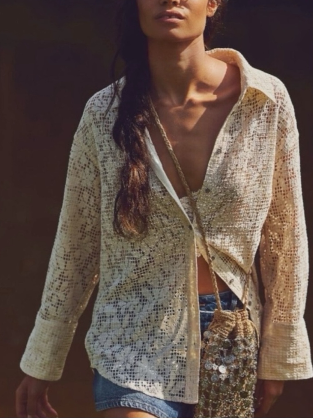 Free People Dainty Ethereal In Your Dreams Lace Button Down Shirt Ivory Large